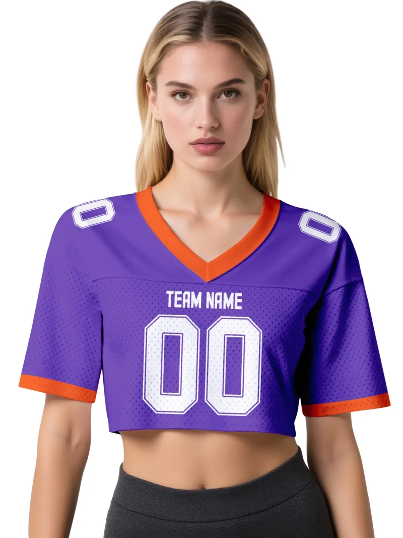 Custom American Football Jersey Crop Top for Women Girls Plain Sporty Cropped Shirt Personalized Name Number Jerseys Fans Gift