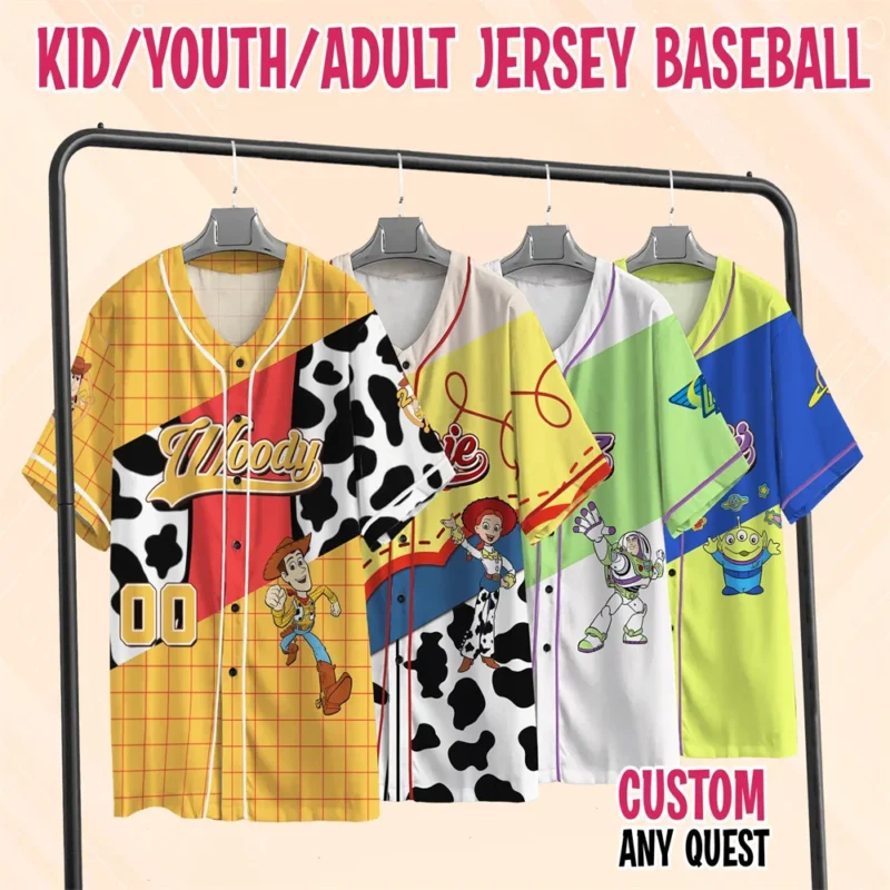 Custom Toy Story Baseball Jersey Disney Toy Story Characters Toy Story Shirt Kids Youth Adult Jersey Camisetas Estampadas