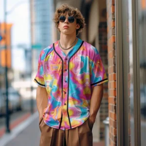 Men Baseball Jersey Geometric Abstract Art Printed Streetwear Trendy Minimalist Vintage Street Style Breathable Unisex Outfits