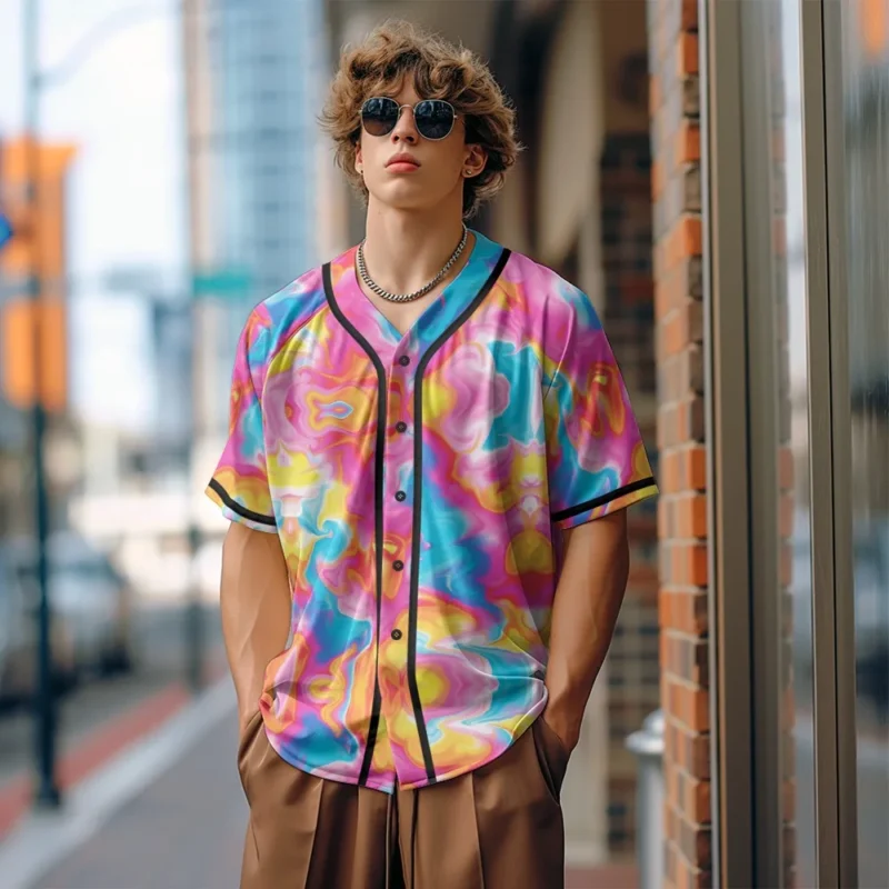Men Baseball Jersey Geometric Abstract Art Printed Streetwear Trendy Minimalist Vintage Street Style Breathable Unisex Outfits