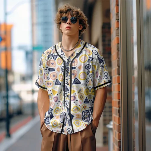 Men Baseball Jersey Geometric Abstract Art Printed Streetwear Trendy Minimalist Vintage Street Style Breathable Unisex Outfits