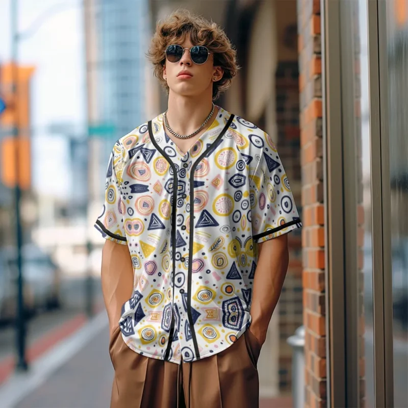 Men Baseball Jersey Geometric Abstract Art Printed Streetwear Trendy Minimalist Vintage Street Style Breathable Unisex Outfits