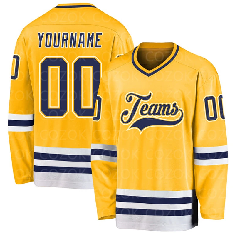 Custom Yellow Black Hockey 3D Print You Name Number Men Women Ice Hockey Jersey Competition Training Jerseys