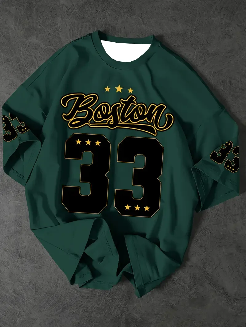 Men's Sports Jersey Boston 33 Print Short Sleeve T-Shirt Summer Graphic Tee Jerseys Plus Size Women's Sport T-Shirt Tops