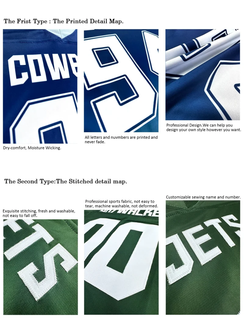 Personalized Blue Football Shirt with Team Name Number Custom Print Embroidery American Football Jersey for Men Women Youth Kids