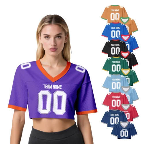 kf-S9d2291ebe33a4585b4b82f0cfbb2ab4eA.webp Custom American Football Jersey Crop Top for Women Girls Plain Sporty Cropped Shirt Personalized Name Number Jerseys Fans Gift