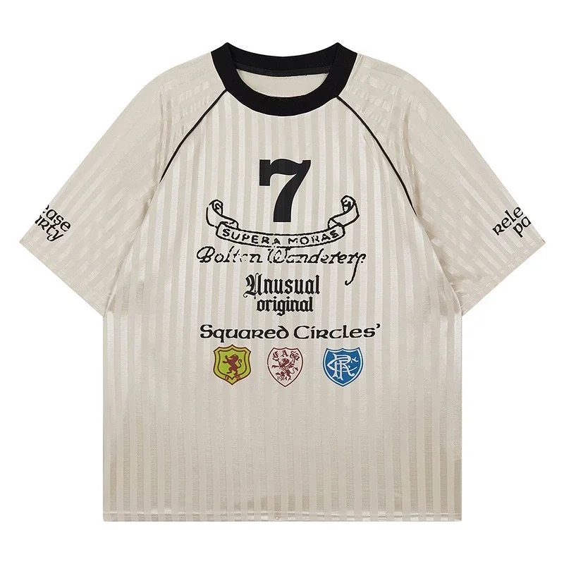 kf-Sac03ca3e59c448d4b64eb0a910dcad65u.webp European and American Street Fashion Brands Loose Fit for Couples American Retro Sports Jerseys Short Sleeved Football Jerseys