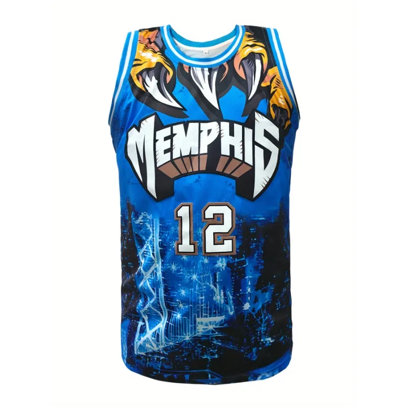 Mens #12 Blue Sports Basketball Jersey, Breathable Sleeveless letter embroidery Sweatshirt Training Competition Sports Uniforms