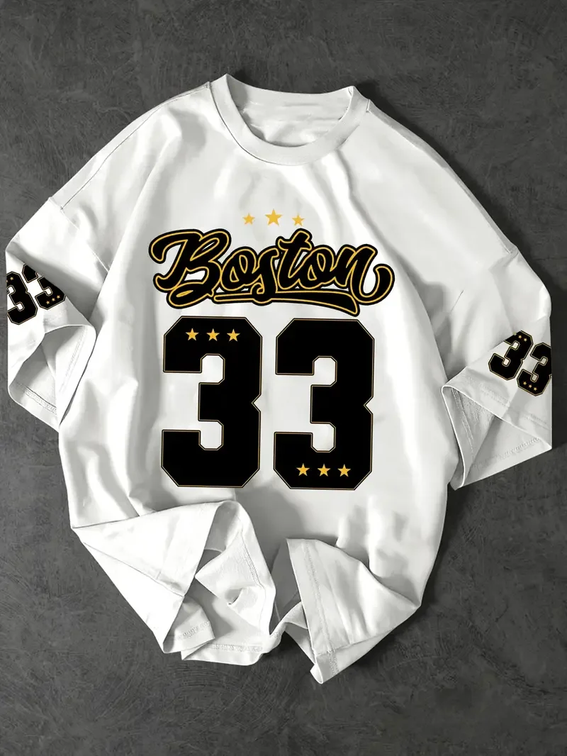 Men's Sports Jersey Boston 33 Print Short Sleeve T-Shirt Summer Graphic Tee Jerseys Plus Size Women's Sport T-Shirt Tops