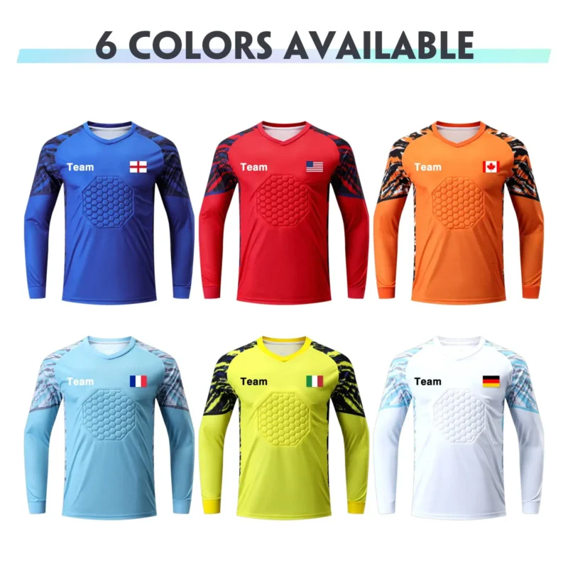 kf-Sc3fd0777e8a34d328986ca859e8dc8a80.webp Custom Goalkeeper Jersey Padded Soccer Goalie Shirt Goalkeeper Kit Personalized for Boys Youth Adults with Name Number