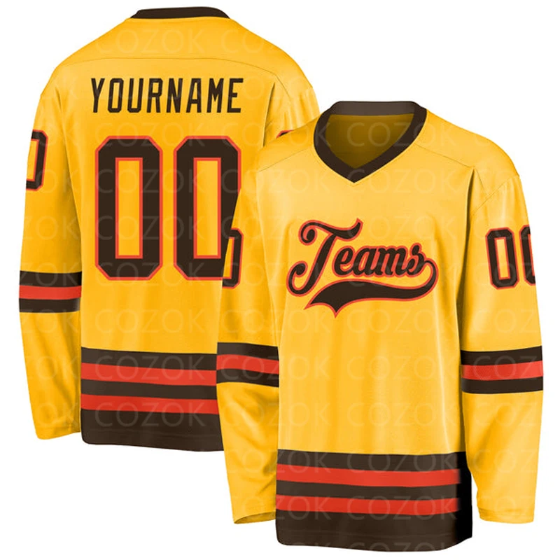Custom Yellow Black Hockey 3D Print You Name Number Men Women Ice Hockey Jersey Competition Training Jerseys