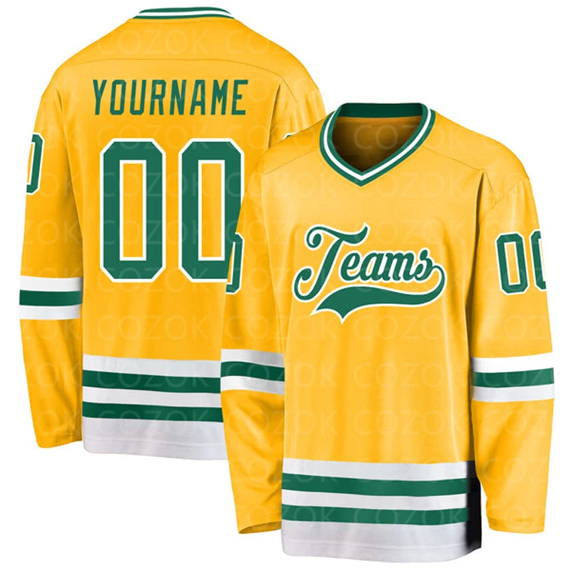 Custom Yellow Black Hockey 3D Print You Name Number Men Women Ice Hockey Jersey Competition Training Jerseys