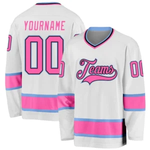 Custom Name & Team White Pink-Light Blue 3D Printed Fashion Men's Hockey Jersey Summer Unisex Casual Jersey Sweatshirt BQ-04