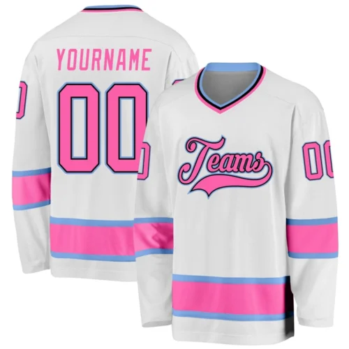 Custom Name & Team White Pink-Light Blue 3D Printed Fashion Men's Hockey Jersey Summer Unisex Casual Jersey Sweatshirt BQ-04